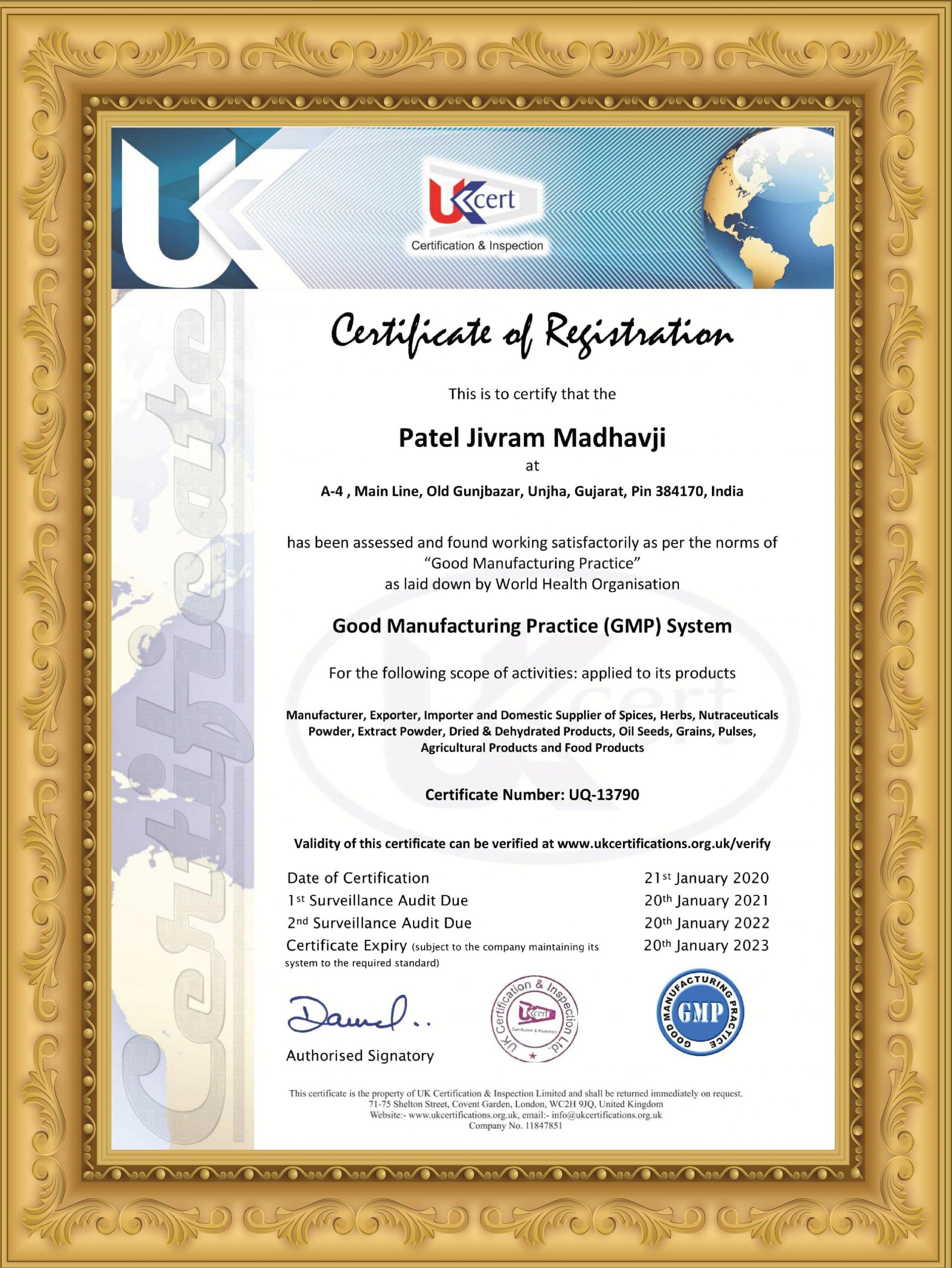 PJM GMP Certificate Unjha